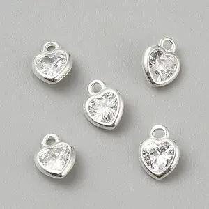 925 Sterling Silver Pave Clear Cubic Zirconia Heart Charms