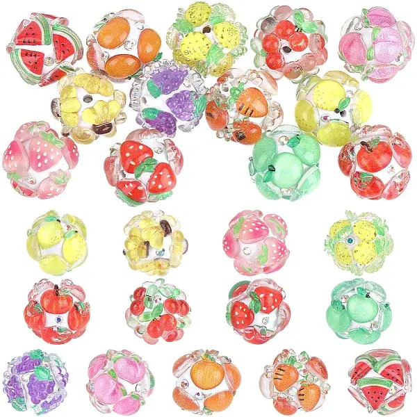 13Pcs 13 Colors Fruit Round Resin Beads
