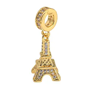 Rack Plating Brass Clear Cubic Zirconia European Dangle Charms