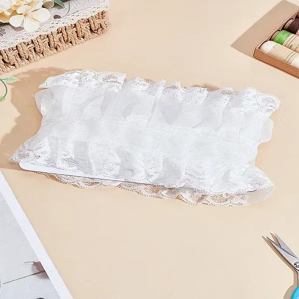 1M 3-Layer Pleated Chiffon Flower Lace Trim