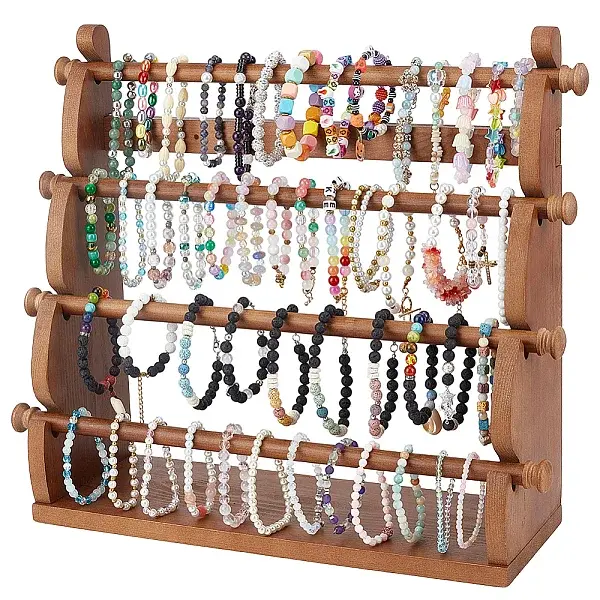 4-Tier Pine Wood Bracelet Organizer Display Riser Stands