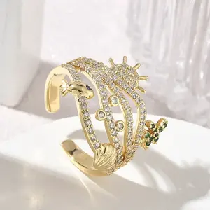 Brass Micro Pave Cubic Zirconia Cuff Open Rings