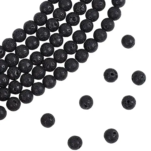 5 Strands Natural Lava Rock Round Beads Strands