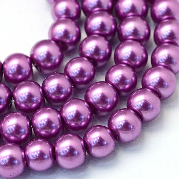 Baking Paint Pearlized Glass Pearl Round Bead Strands