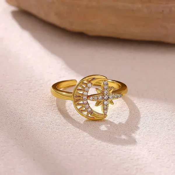 Brass Micro Pave Cubic Zirconia Cuff Open Rings