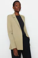 Trendyol Light Khaki Regular Leopard Lined Detailed Woven Blazer Jacket