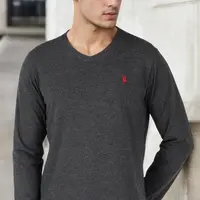 T8587 DEWBERRY V-NECK MEN'S LONG SLEEVE T-SHIRT-ANTHRACITE-1