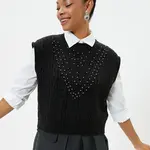 Koton Knitwear Sweater Bead Embroidered Sleeveless Round Neck