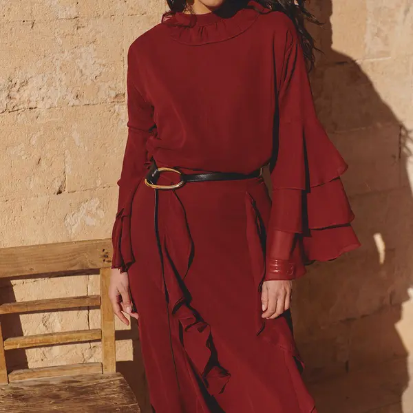 Trendyol X AI Burgundy Ruffle Detailed Woven Skirt