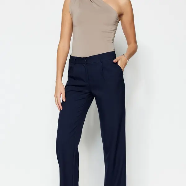 Trendyol Navy Blue Straight Cut Tkané kalhoty