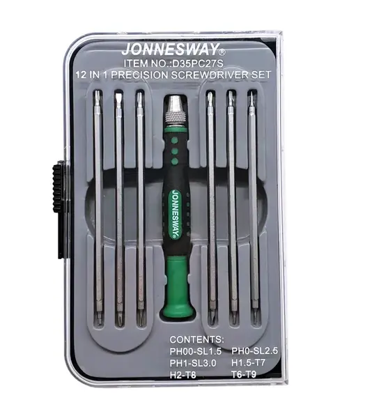 Sada šroubováků na jemnou mechaniku (PH, PL, TORX, IMBUS),12 variant - JONNESWAY D35PC27S