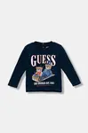 Dětské bavlněné tričko s dlouhým rukávem Guess tmavomodrá barva, s potiskem, I5BI00 I3Z14