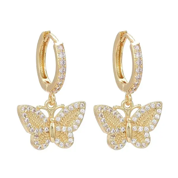 Brass Micro Pave Clear Cubic Zirconia Huggie Hoop Earrings