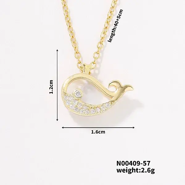 Fashionable Brass Clear Cubic Zirconia Pendant Cable Chain Necklaces for Women