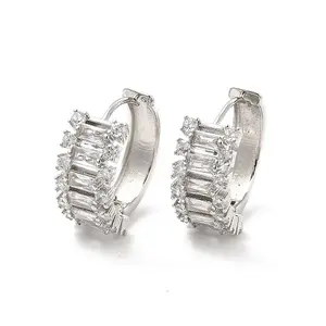 Clear Cubic Zirconia Rectangle Hoop Earrings