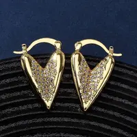 Brass Micro Pave Cubic Zirconia Heart Hoop Earrings