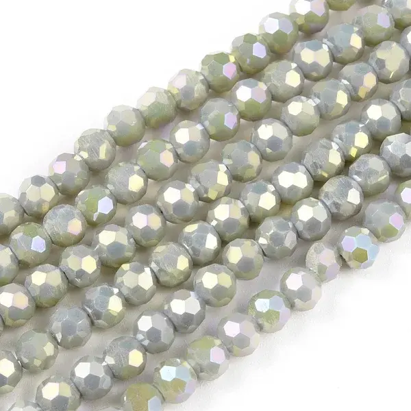 Round Full Rainbow Plated Faceted(32 Facets) Electroplate Glass Beads Strands