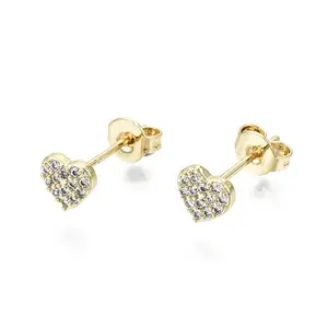 Brass Micro Pave Clear Cubic Zirconia Stud Earrings