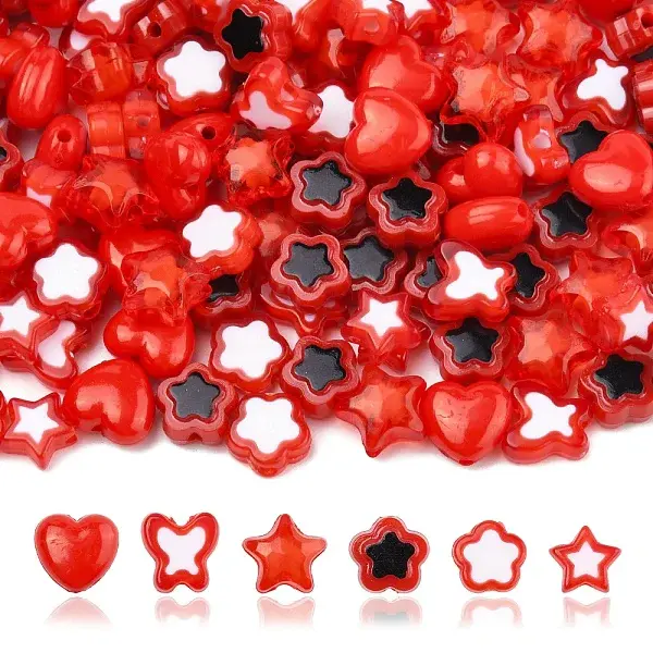 200Pcs 6 Styles Transparent & Opaque Acrylic Beads