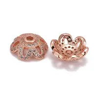 Eco-Friendly 6-Petal Flower Brass Micro Pave Cubic Zirconia Bead Caps