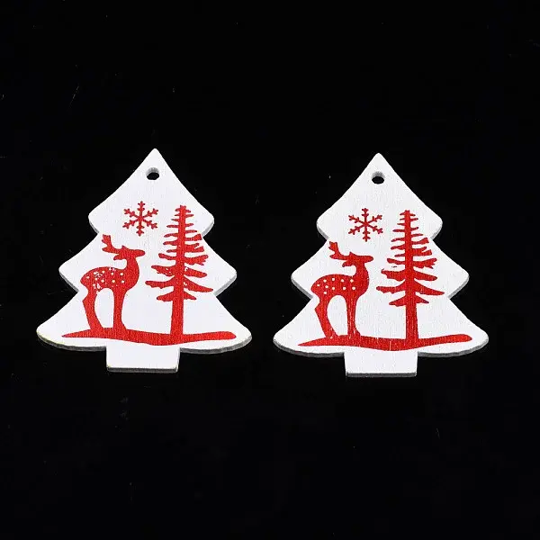 Christmas Theme Spray Painted Wood Pendants