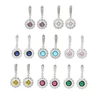 Brass Pave Cubic Zirconia Flowerl Hoop Earrings for Women