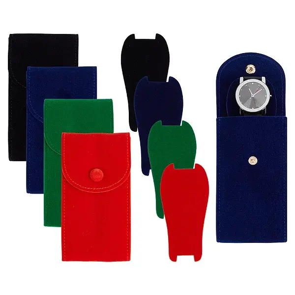 8Pcs 4 Colors Plush Cloth Watch Storage Pouches with Snap Button