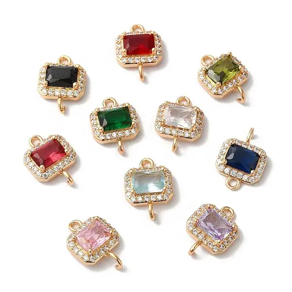 Brass Micro Pave Clear Cubic Zirconia Rectangle Links Connector Charms