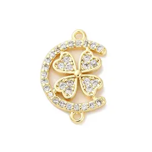 Brass Micro Pave Clear Cubic Zirconia Links Connector Charms