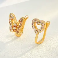 Butterfly Heart Brass Micro Pave Clear Cubic Zirconia Clip on Nose Rings
