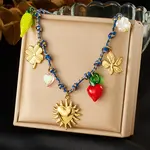 304 Stainless Steel & Plastic Flower Clover Pendant Cotton Cord Necklaces for Women