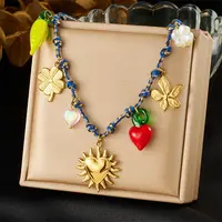 304 Stainless Steel & Plastic Flower Clover Pendant Cotton Cord Necklaces for Women