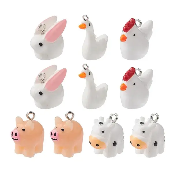 10Pcs 5 Styles Opaque Resin Pendants