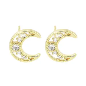 Brass Pave Clear Cubic Zirconia Stud Earring