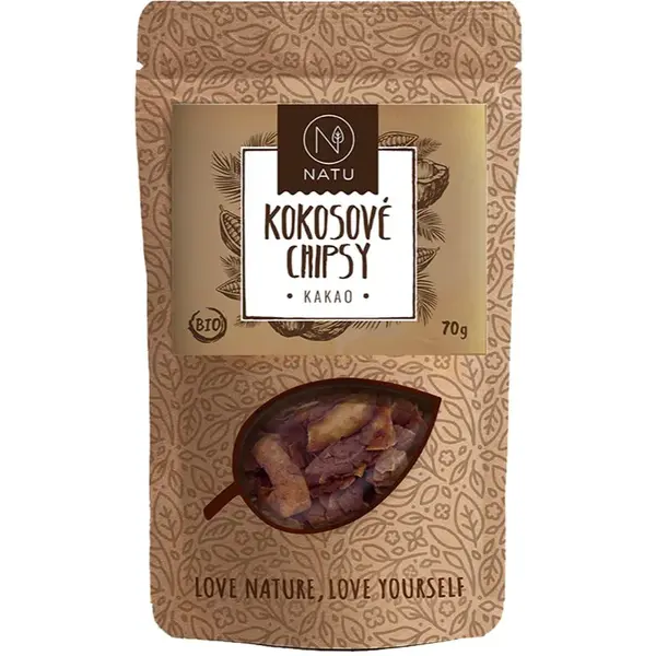 NATU Kokosové chipsy BIO kokosové chipsy v BIO kvalitě příchuť Cocoa 70 g
