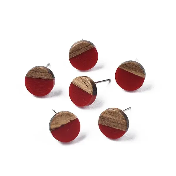 Opaque Resin & Walnut Wood Stud Earrings