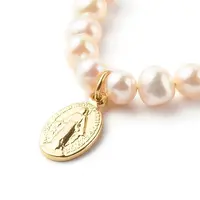 Oval with Virgin Mary & Natural Pearl Beads Pendant Necklaces
