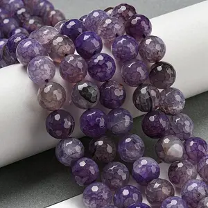 Faceted Natural Dragon Veins Agate Beads Strands