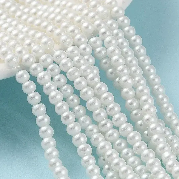 Baking Paint Pearlized Glass Pearl Round Bead Strands