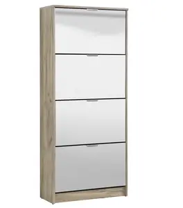 Výklopný botník 4-dvierkový so zrkadlom vincent - dub šedý