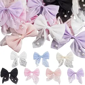 28Pcs 7 Colors Polyester and Resin Pearl Bowknot Ornament Accessories