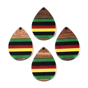 Jamaican Colour Epoxy Resin & Walnut Wood Pendants
