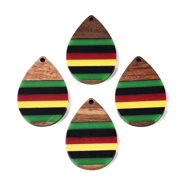 Jamaican Colour Epoxy Resin & Walnut Wood Pendants