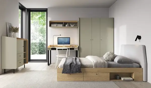 Malý studentský pokoj rudy - zelená/dub písečný