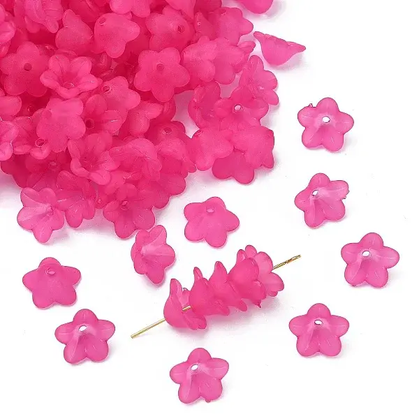 Chunky Magenta Transparent Frosted Flower Acrylic Beads
