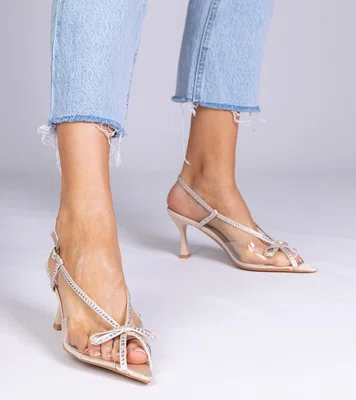 Gemre Beige transparent stiletto sandals with rhinestones Kloksi