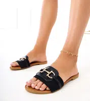 Gemre Black flip-flops with a gold decoration on the strap Elerat