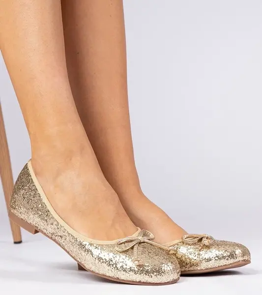 Gemre Golden women's glitter ballet flats with a bow Vellas