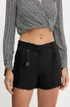 Lněné kraťasy Elisabetta Franchi dámské, černá barva, high waist, SH01252E2
