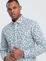 Pánská košile Ombre SLIM FIT s potiskem větviček - modro-šedá